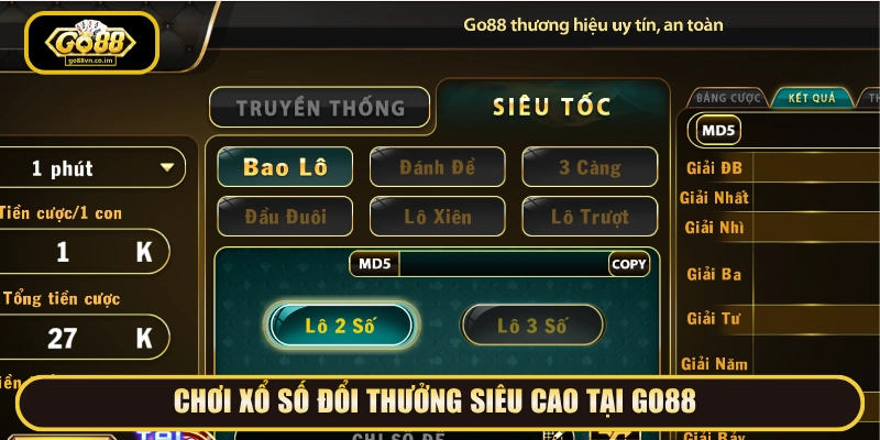 Chơi xổ số đổi thưởng siêu cao tại GO88